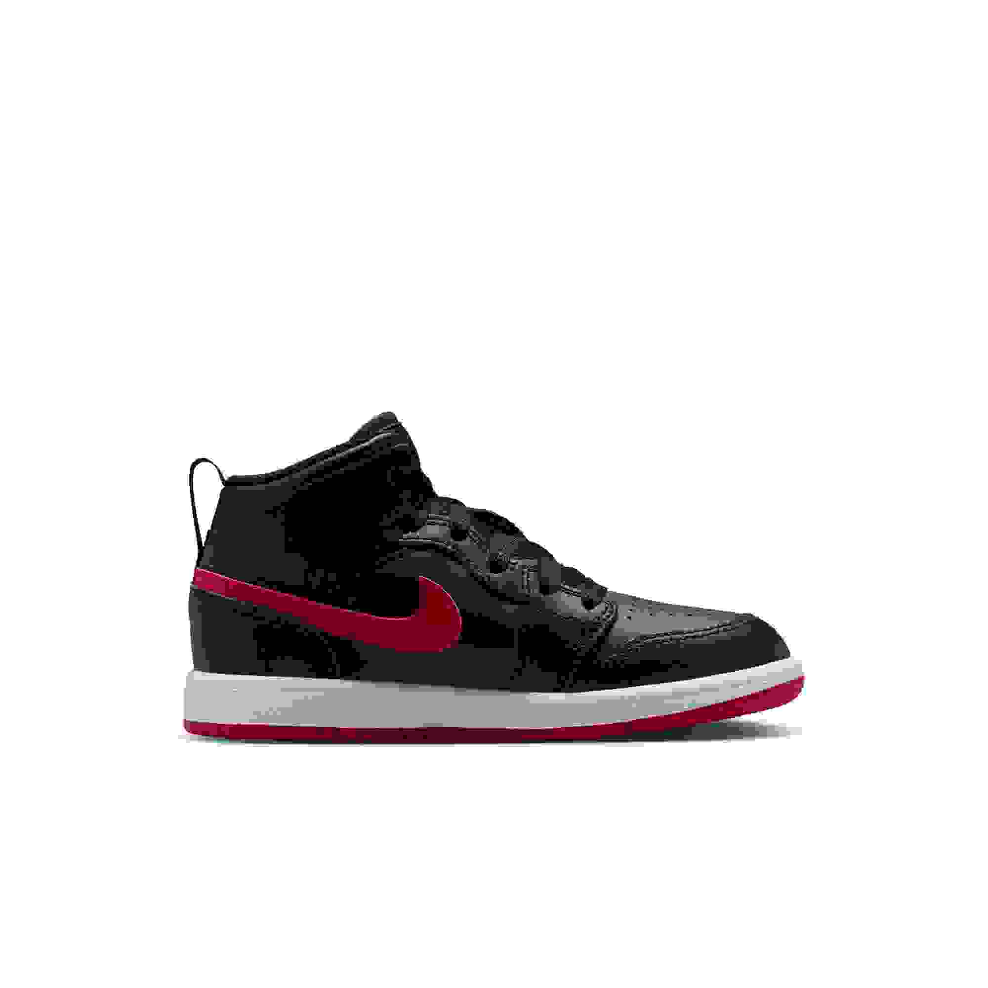 Jordan 1 Mid Preschool Boys' "Black/University Red/White" Shoe